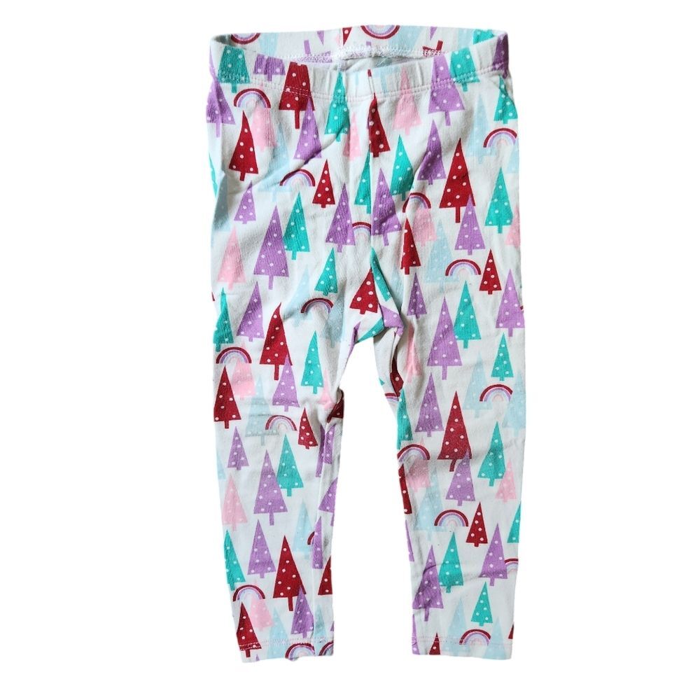 Cat & Jack Girl's Christmas Tree and Rainbow Ankle Legging Size 2T